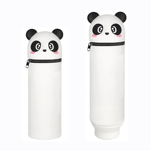 LXYYDS 2 in 1 Weiche Silikontasche Kawaii Federmäppchen, Kawaii Federmäppchen, Tier Stifthalter, Mäppchen Panda, GroßE KapazitäT MäPpchen für Mädchen und Jungen (D)