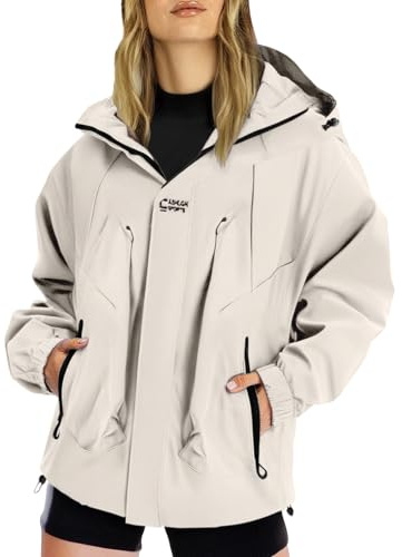 Women's Waterproof Jacket Outdoor Quick Dry Raincoat Windproof Casual Zipper Windbreaker with Hood Breathable Zip Up Softshell Jackets with Pockets Hiking Outerwear Uk