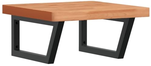 Yisssmeng Waschtischplatte 50x50 cm Wandmontage, Waschbeckenregal Massivholz Buche und Stahl-Halterung Schwarz, Schwebende Konsole für Aufsatzwaschbecken und Zubehör, Trapez-Form