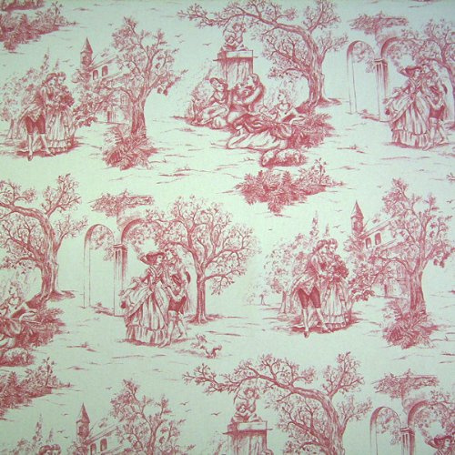 Stoff Meterware Toile de Jouy rot natur 140 cm breit Frankreich edel neu