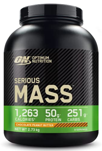 Optimum Nutrition Serious Mass Protein Powder High Calorie Mass Gainer with Vitamins, Creatine and Glutamine, Chocolate Peanut Butter, 8 Servings, 2.73 kg, Packaging May Vary