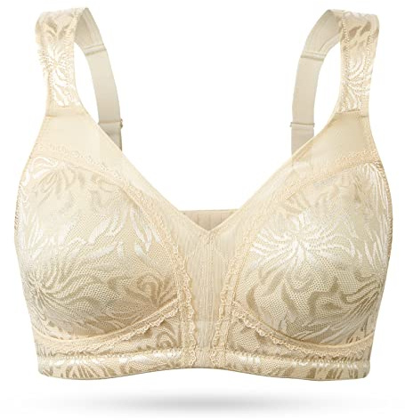 WingsLove Women's Full Cup Minimizer Bra Wide Straps Non-Wired No Padding Bra Comfort Plus Size (Nude 38D)