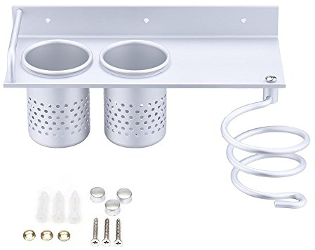 YOCZOX Spazio Alluminio Porta-phon, Supporto a Parete per Asciugacapelli a Molla con Spirale a Molla Organizer Bagno per sistemare con Stile arricciacapelli, Piastre e phon