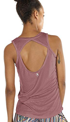 icyzone Damen Yoga Sport Top Rückenfrei Fitness Shirt Ärmellos Leichte Training Tank Tops (S, Mocha)