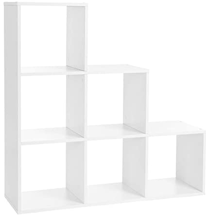 VASAGLE Treppenregal, Bücherregal, Stufenregal, Standregal, mit 6 Würfeln, Leiterregal, als Raumteiler, Würfelregal, freistehend, für Büro, Wohnzimmer, Schlafzimmer, weiß LBC63WT