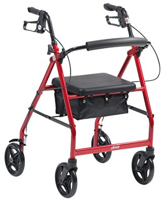 Drive DeVilbiss Lightweight Aluminium Rollator with Seat and Backrest – Four Wheel (Spirit Red)