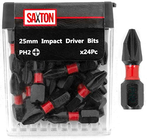 Saxton 24x PH2-25mm Impact Duty Phillips Screwdriver Drill Driver Bits Sets Tic Tac Box fits Dewalt Milwaukee Bosch