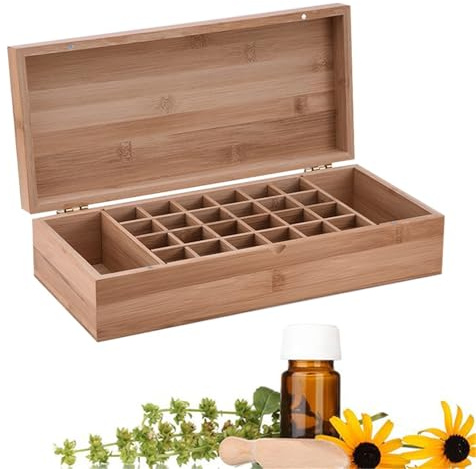 Ätherische Öle Aufbewahrung, Ätherische Öle Holzbox, Ätherisches Öl Display Ständer Halter Organisator, 26 Löcher Holz Box Veranstalter Aufbewahrung Box für Nagellack, Duftöle, Ätherische Öle
