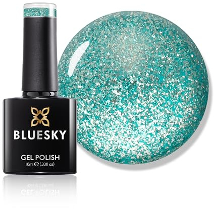 Bluesky Gel Polish, Aquamarine Dream, Platinum12, Gel auflösbarer Nagellack, Schimmer, Glitzer, Blau, 10 ml