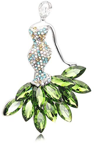 KristLand - Elegante Silberfarbe Mermaid österreichischen Kristall Strass Frauen Corsage Pin Brosche grün