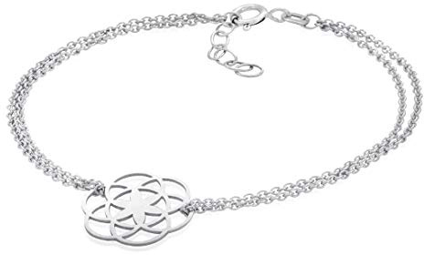 Damen Armband Blume des Lebens - 925 Silber Armkettchen verstellbar | Feine Armkette mit Anhänger aus 925 Sterling Silber rhodiniert oder vergoldet in 17-19,5cm von MATERIA by Matthias Wagner