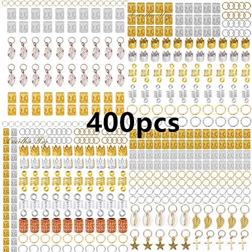 cuhair 400 Stück Haar-Zopfringe Metall Haar-Manschetten Haar Dreadlocks Anhänger Charms Haar-Clip Haarband Zubehör