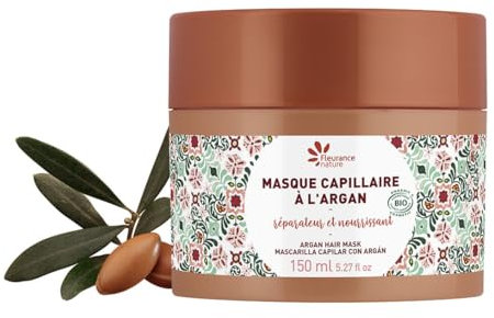 Fleurance Nature- Masque Capillaire à l'Argan Bio- 150ml- Soin Capillaire femme certifié Bio Cosmos Ecocert- traitement Cheveux Secs et abîmés- Nourrit et hydrate- 25123