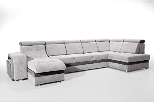 Robin Inspire Milan Ecksofa Schlafsofa Silber-Anthrazit Rechts | L-Form Sofa mit Schlaffunktion, Bettkasten, 2 Hocker, 7 Kopfstützen, Eckcouch, Wohnlandschaft