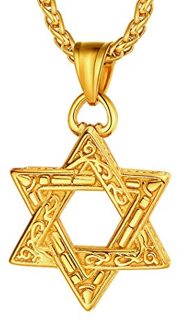 Richsteel Vintage Estrella de David de Acero Oro Colgante con Collar 55cm + 5cm
