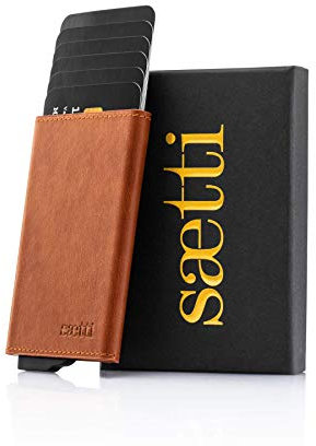 SAETTI Portemonnaie Klein Slim Luxuriöse Geldbörse - Premium Dünn Hochwertig Echt Leder RFID Protect - Portmonee Cardholder Wallet - mit Geschenkbox - Braun