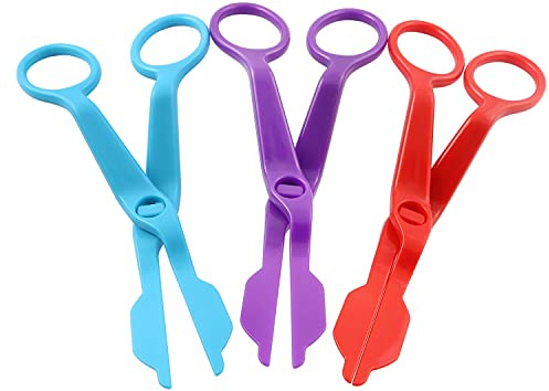 ZYAMY 3pcs ABS Plastic Cake Scissors Flower Fondant Decorating Cake Tool Flowers Lifter Cake Edge Scissors Clip Cream Transfer Confectionery Tool (Purple, Red, Blue)