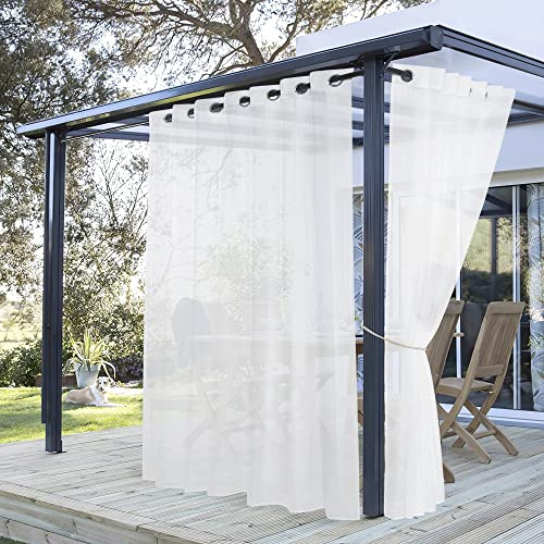PONY DANCE Rideau Extérieur - Rideaux Voilages Blanc Exterieur pour Pergola Jardin Extérieur & Intérieur Maison Chambre, Lumière Filtrer avec Oeillets, L 254 sur H 243 cm, 1 Pièce