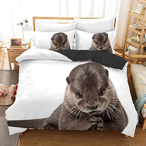 Housse de Couette 220x240 Castor Blanc Parure de Lit 2 Personnes en Microfibre, 3 Pièces Ensemble de Literie avec 1 Housse de Couette et 2 Taie d'oreiller 65 x65 cm pour Ado Adulte