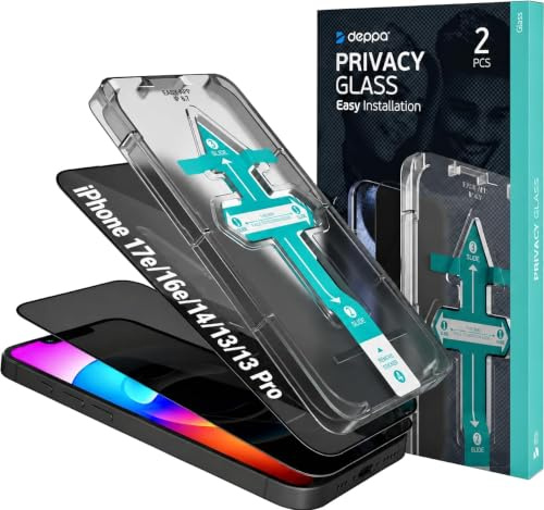 Deppa |2 Stück| Sichtschutz für iPhone 17e/16e/iPhone 14/13 Pro/13 (6.1') Schutzfolie mit Schablone | 9H Stoßfest | Vollständige Abdeckung | Blasenfreie, einfache Installation| Privacy