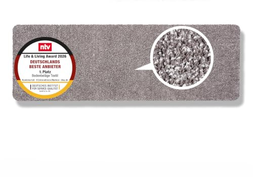 Rutschfeste Schmutzfangmatte innen waschbar - Grau 60 x 180cm (Rechteckig) | Saugfähige Sauberlaufmatte Innenbereich Entra SAUGSTARK pflegeleicht Sauberlaufmatte 100% Baumwolle Türmatte robust Fußmatte