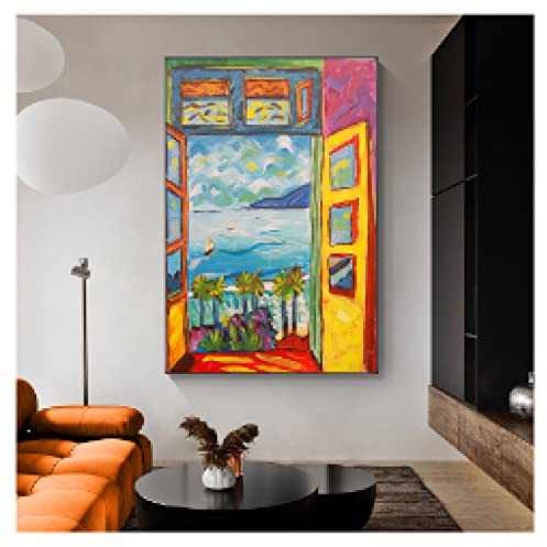Zhadongli Art Malerei Sicht außerhalb des Fensters berühmten Maler Matisse Landschaft Wandkunst Leinwand Poster Drucke Malerei dekorativ 60 x 80 cm (24 x 31 Zoll) rahmenlos