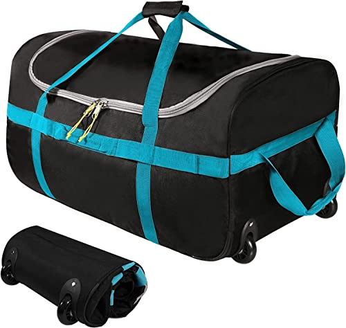 campMax Borsa da viaggio con ruote, grande borsa da viaggio pieghevole con ruote, nero, 85 l