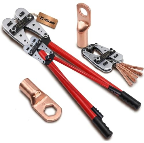 ADELID Crimpzange 25-150mm² | Presszange Sechskant Rotationsspannbacken für Kabelschuhe & Kabelmuffen Cu/Al | 45kN Druckkraft, 630mm | Werkzeugstahl Presseinsatz Serien-/Parallelverbinder