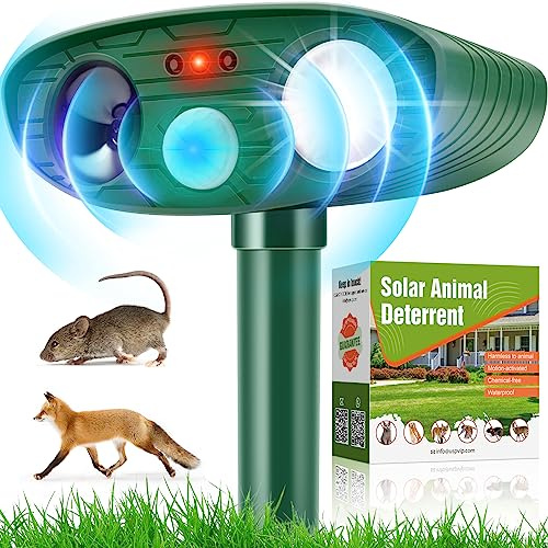 ASSCA Cat Repellent, Ultrasonic Fox Repellent, Solar Powered & Waterproof Animal Deterrent, Dog Birds Rat Scarer Repeller Gardens Yard Field Farm, Green-5 (SB)