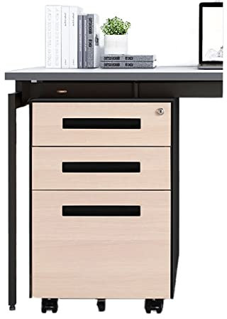 Archivador Gabinete de acero for debajo de la mesa, cajón de oficina, almacenamiento de actividades de estaño, gabinete corto, grano de madera for el hogar con cerradura, gabinete de empuje móvil gabi