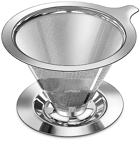 Filtro de café sin papel de goteo lento, cafetera de vertido para 1-2 tazas, diseño de malla doble de filtro de cono reutilizable manual