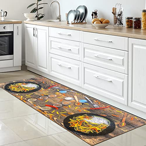CARPETIA Küchenteppich Pasta Chili Beige Braun rutschfest 80x250 cm | Rutschfest, pflegeleicht, schmutzabweisend und strapazierfähig, OEKO-TEX geprüft, für Fußbodenheizung, Küche & Esszimmer