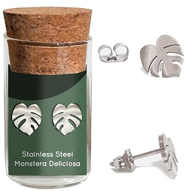 Hypoallergenic Monstera Deliciosa Plant Metal Earring Studs