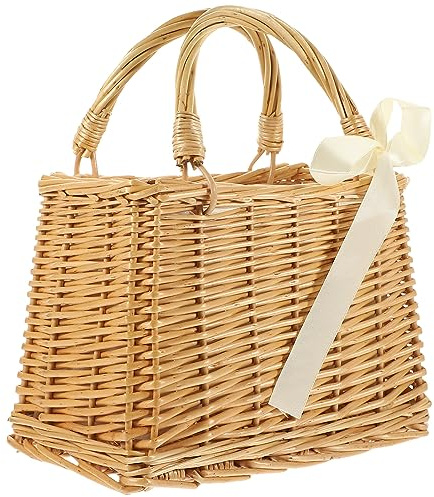 DEARMAMY Wicker Handbag 9X6X5 Inch Handwoven Willow Basket for Home Decoration Floral Holder Lightweight Natural Rattan Tote for Fruit Snack Storage