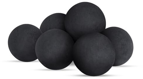 FlameDuty Set di 6 sfere per fuoco in ceramica per braciere, set di 6 pietre rotonde riutilizzabili, per interni ed esterni, braciere o accessori per camini, 7,6 cm, nero