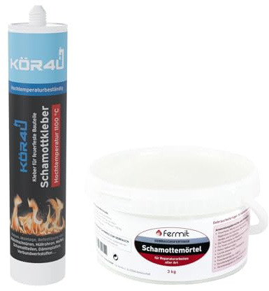 kör4u Colla refrattaria beige + malta refrattaria Fermit 3 kg, colla per componenti refrattari, perfetta per la riparazione di mattoni refrattari danneggiati (colla refrattaria kör4u + malta