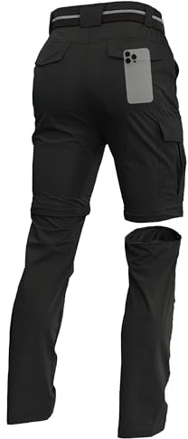 Men's Convertible Hiking Pants Zip Off Lightweight Quick Dry Fishing Camping Travel Safari Outdoor Cargo Pants Black 34