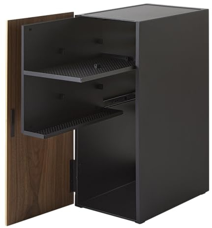 YAMAZAKI 2110 Tower Game Console Organizer, Black, Steel/Wood/Magnet/Silicone, 24.7 x 36.5 x 60.3 cm