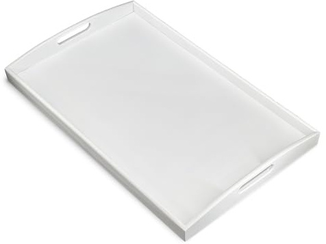 Bam & Boo Weißes Bambus-Serviertablett mit Griffen, für Lebensmittel, Getränke, Aufbewahrung, Dekoration, Schminktisch, Frühstück, Partys, Hochzeiten, Picknicks (60 x 38 x 6 cm, weiß)