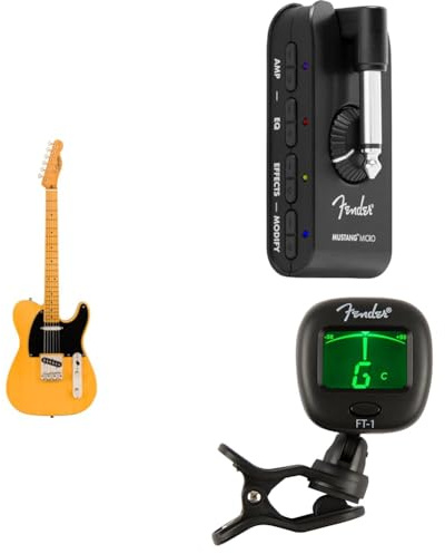 Squier Classic Vibe 50s Telecaster E-Gitarre, Starter Pack inkl. Mustang Micro Amp, FT-1 Pro Tuner, einer Guitar mit Maple Fingerboard, Butterscotch Blonde farbe