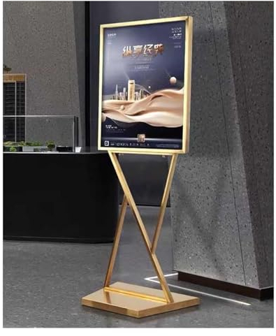 HACSYP Verstellbarer Schilderständer, Plakathalter for Leitschilder, doppelseitiger vertikaler Plakatbodenständer, for die Anzeige von Werbeplakaten im Geschäft(Color:Gold,Size:45x60cm)