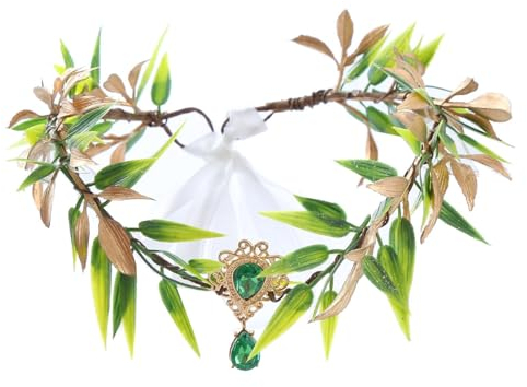 Kopfschmuck Blumenkranz mit Grüner Kristall,Kommunion Hochzeit Stirnband Damen,Waldfee,Haarbände mit Verstellbarer Band,Haarschmuck für Festival Party Hochzeit Strand Cosplay