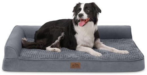 COZY KISS Orthopädisches Hundebett, 19cm Dicke Hundesofa für Mittelgroße Hunde, Abnehmbar und Waschbar Hundecouch, rutschfeste Unterseite, Wasserdichtes Innenfutter (Gris-L-Type, L(107 * 76 * 19CM))