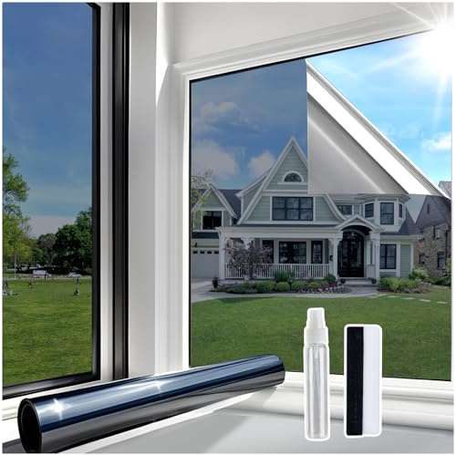 Lifetree Reflective Window Film Privacy, Sun Blocker, Black, 75 * 200cm | One-way Heat Reflective Film for Glass Window, Daytime Privacy See-out-not-in, Glue-free Anti-glare for Home & Office