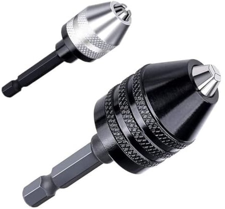 Adaptador de portabrocas de 2 piezas de 1/4 pulgadas hexagonal, adaptador de portabrocas sin llave para llave de impacto (0,6 – 8 mm, 0,3 – 3,6 mm)