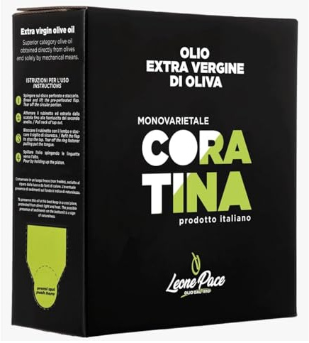Leone Pace dal 1910- Olio Extravergine di Oliva dal Gusto Deciso e Intenso con note piccanti e amare equilibrate dall'aroma fruttato, esalta gli ingredienti donando sapore ai piatti- Bag in Box 5lt