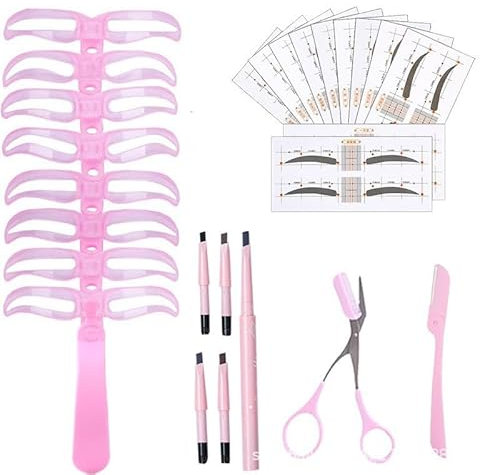 SHUOHONG Kit Sopracciglia Donna Principianti, sopraccigliare Make Up Attrezzo, La Cura Delle Sopracciglia con Forbicine, Coltello, Matita, Stencil