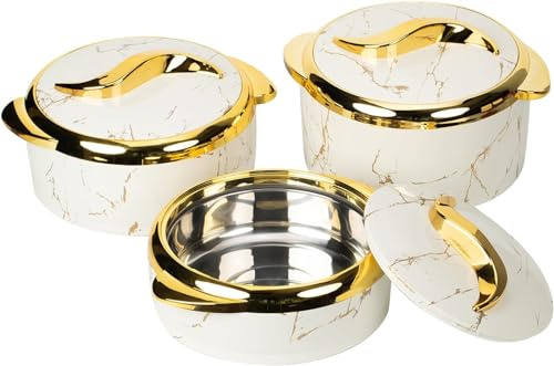 Premium Thermo Auflaufformen-Set, 3-teilig, isolierter Edelstahl mit Deckel, ideal für warme & kalte Speisen, perfekt für Buffets & Partys