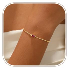 VIROMY Damarmband Födelsedag 14k Guldarmband med Zirkoniumkedja i Mesh Födelsedagspresent för Kvinnor, 16cm, Mässing, Rubin