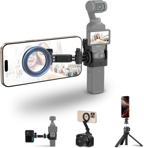 Magnetic Phone Holder for Pocket 4 3,Detachable Pocket3 Cage with Extension Magnet Phone Mount,Angle Adjustment Cellphone Handle Grip for iPhone 17/Air/16/15 Pro Max & Pocket 4 3 | with Extension Magnet Phone Mount,Angle Adjustment Cellphone Handle Grip for iPhone 17/Air/16/15 Pro Max & Pocket 4 3